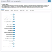BSS Advanced SEO Schema Configuration general settings tab in nopCommerce featuring toggles for core functionality