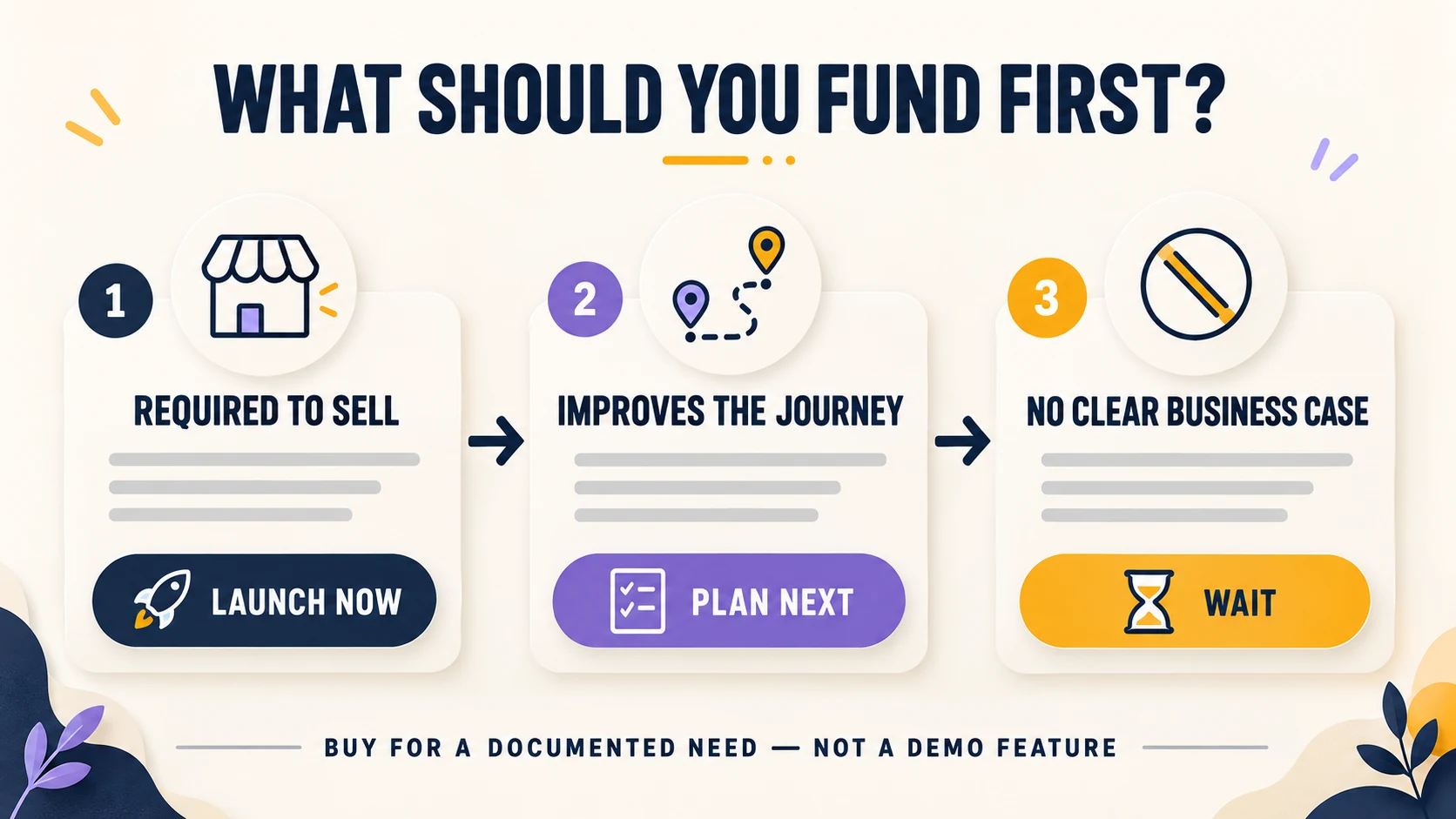Decision path for choosing which ecommerce features to fund at launch or later