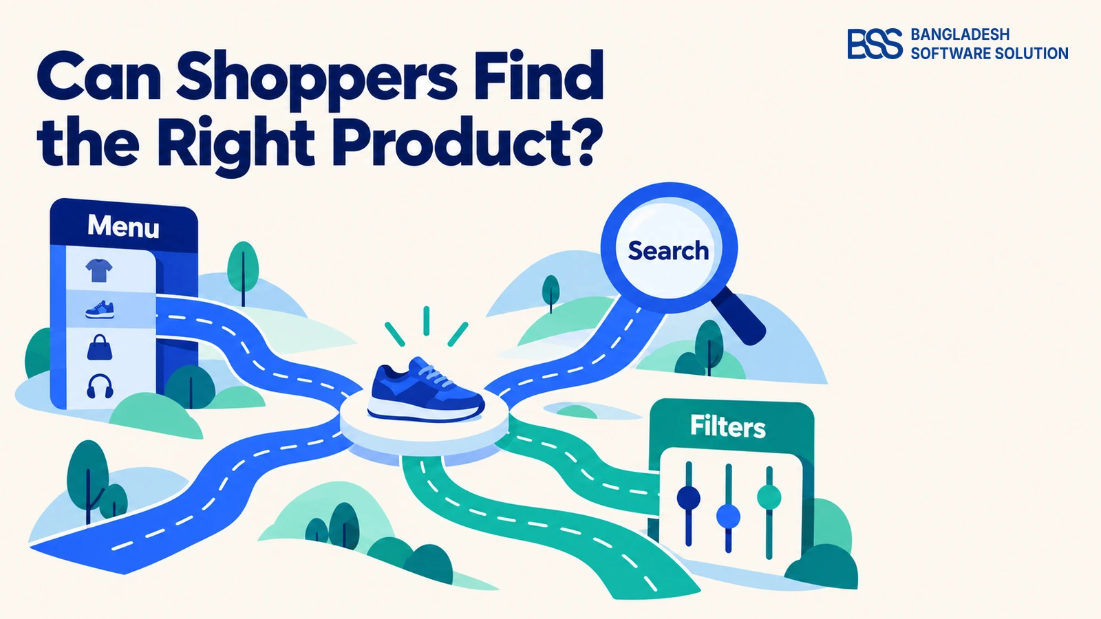 landscape map showing menu, search, filters as evidence to inspect before buying an ecommerce theme