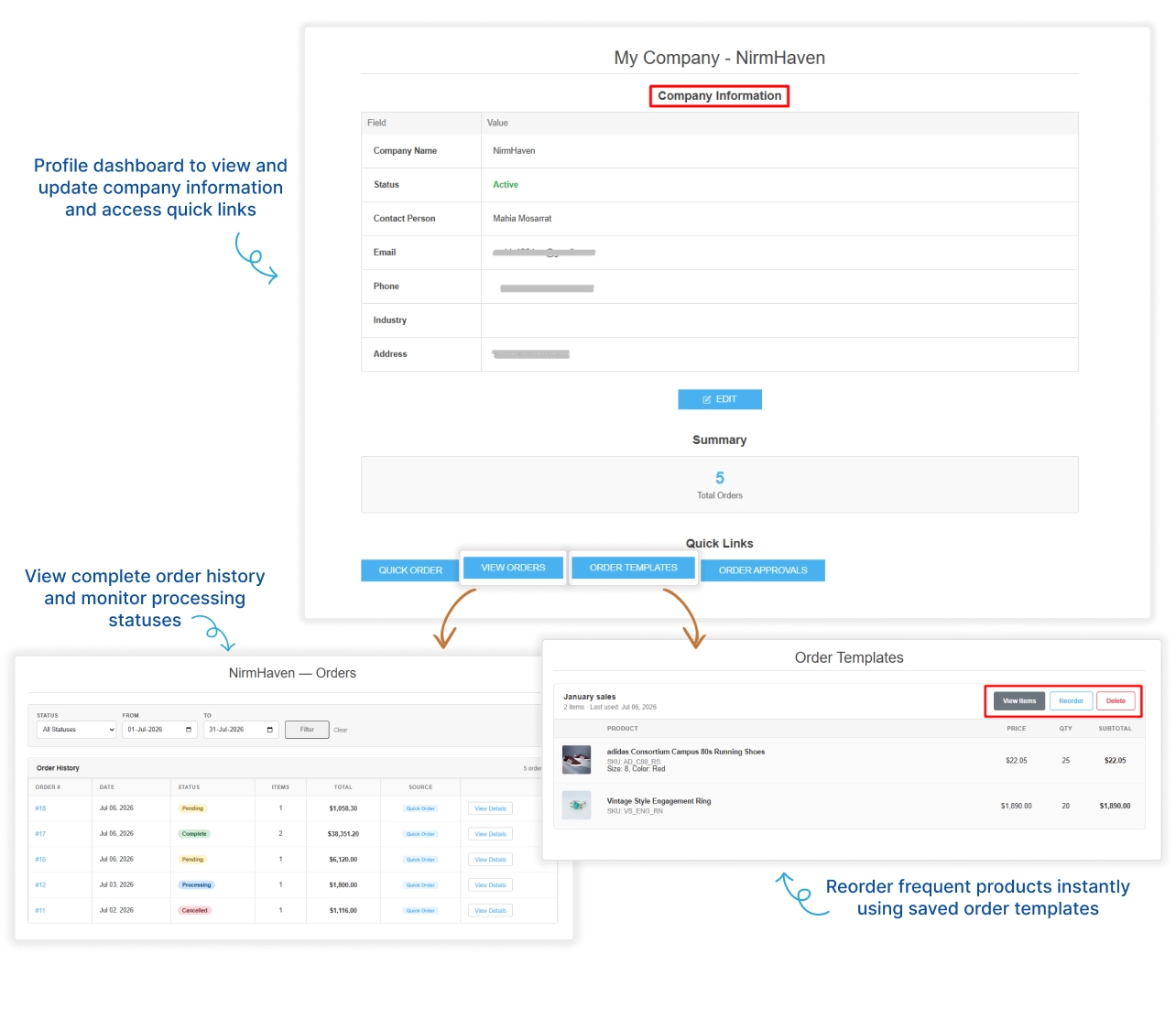 Dashboard and Order Template
