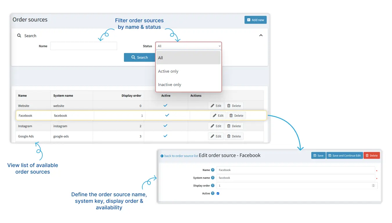 Order Source Management and Filtering