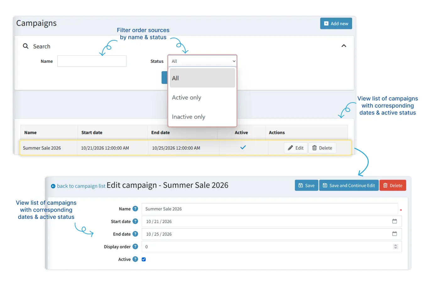 Landing Page Campaign Management and Scheduling