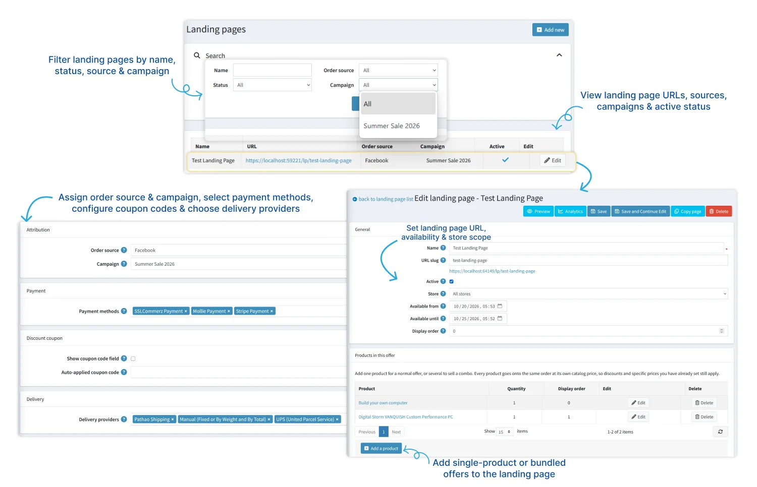 Landing Page Management, Offer Setup and Attribution