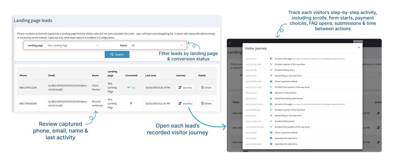 Landing Page Lead Capture and Visitor Journey Tracking