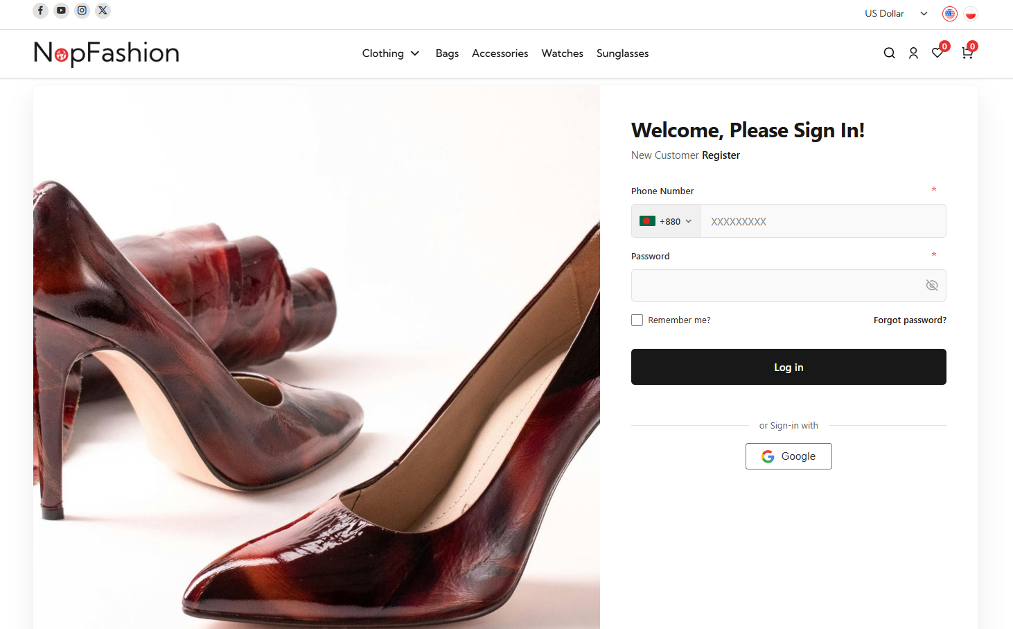 BSS Phone SMS Authentication in nopCommerce fashion theme