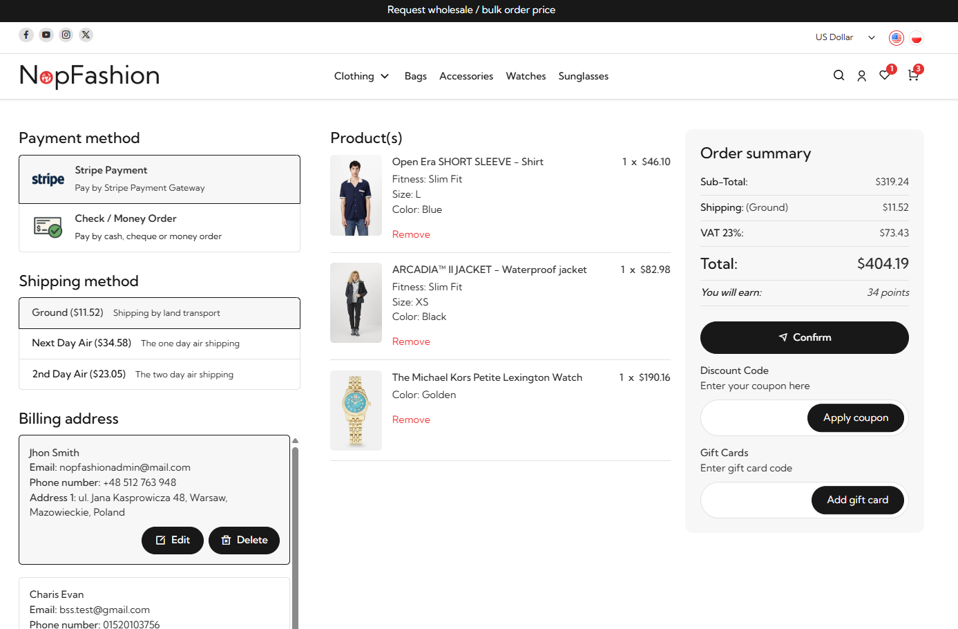 BSS OnePage Checkout plugin in nopCommerce fashion theme
