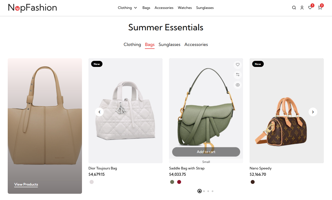 Category based product layout in nopCommerce fashion theme