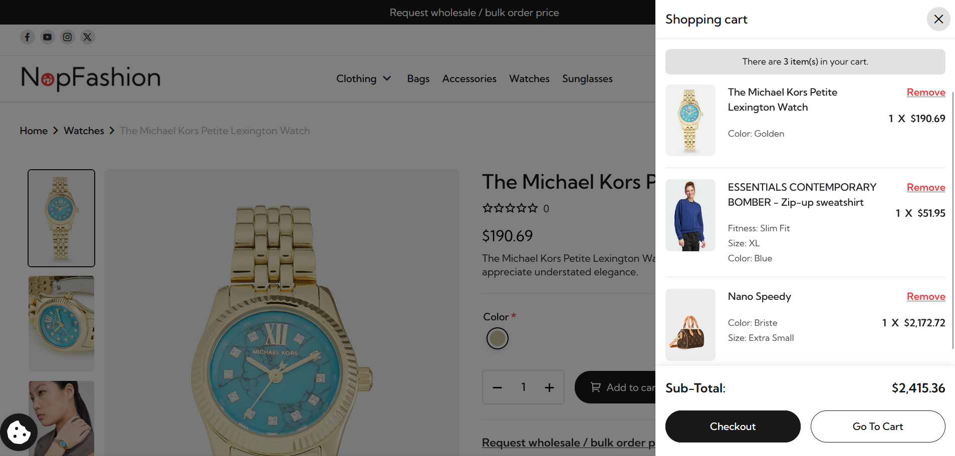 BSS Flyout shopping cart feature in nopCommerce theme