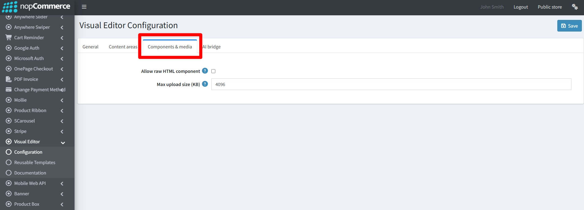 configure media and components