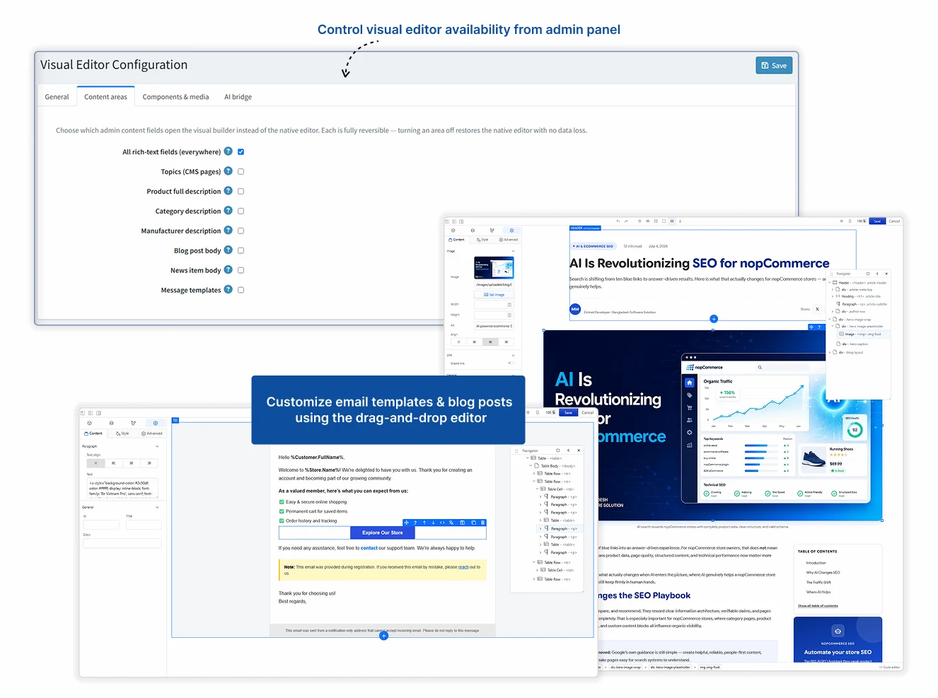 enable page builder for topic page, product description,category description,manufacture, blog, news and message template