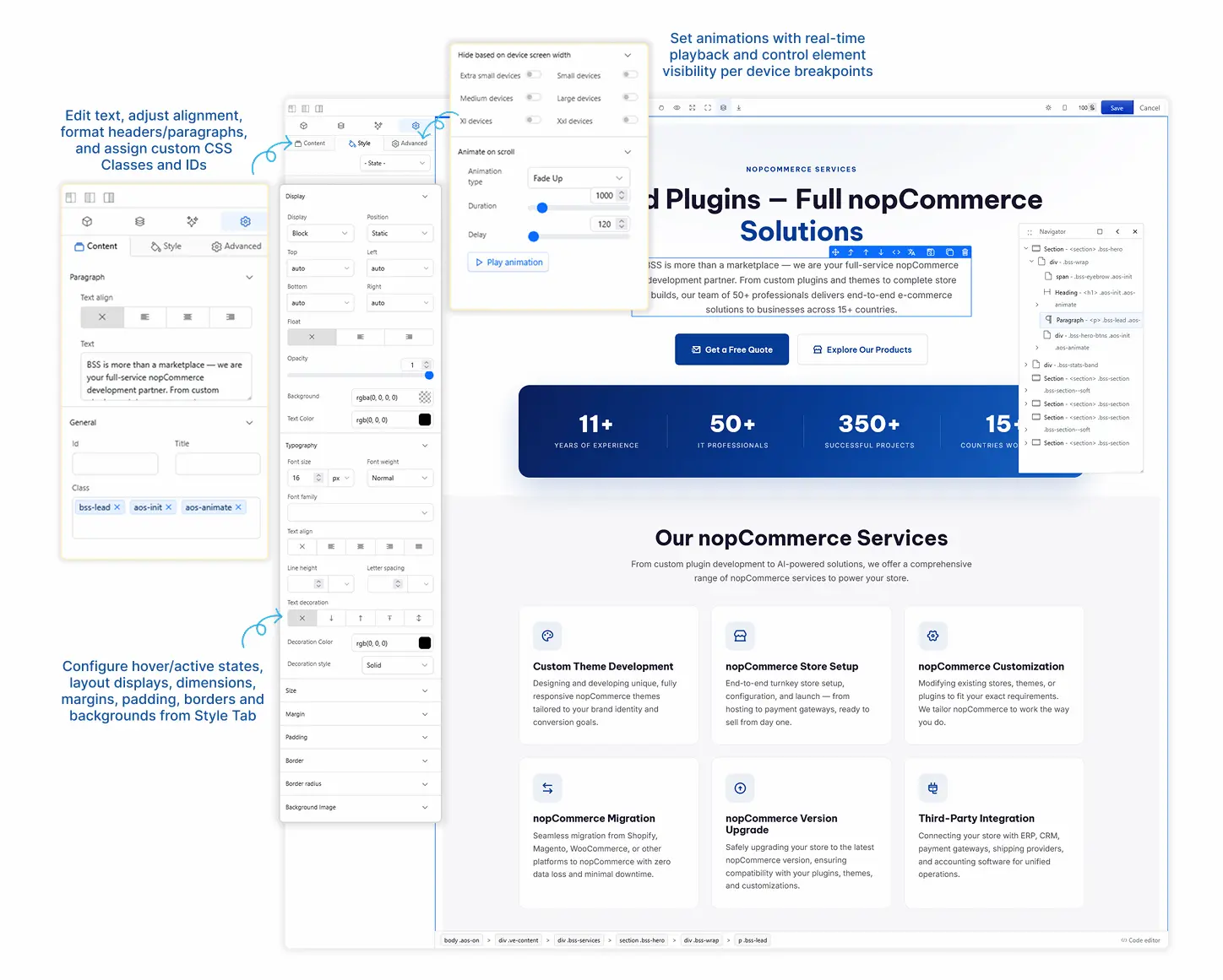 page builder content settings