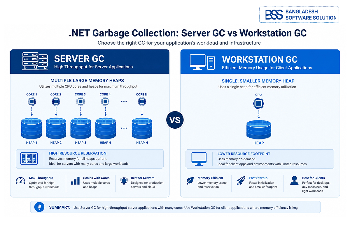Comparison of Server GC and Workstation GC memory allocation strategies