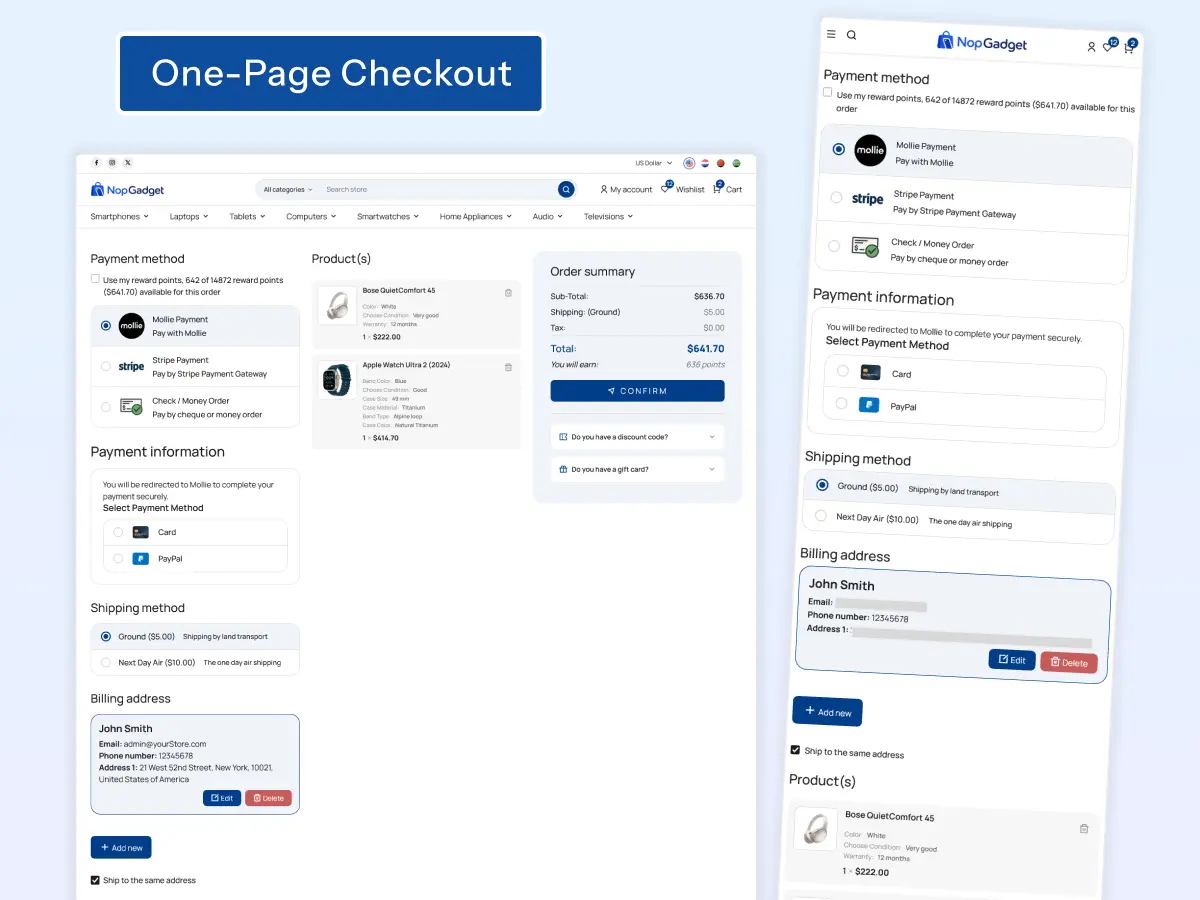 One-Page Checkout Preview