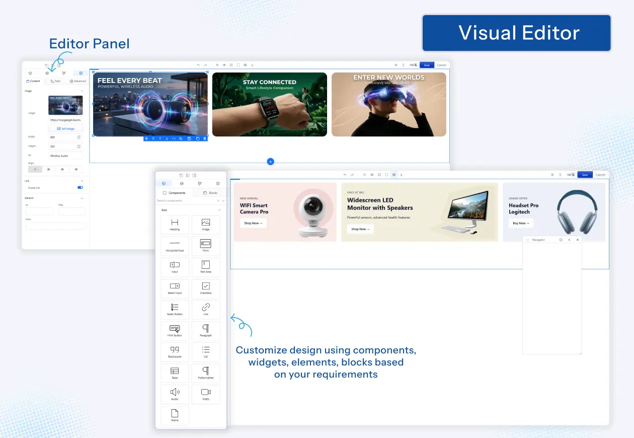 page builder with visual editor