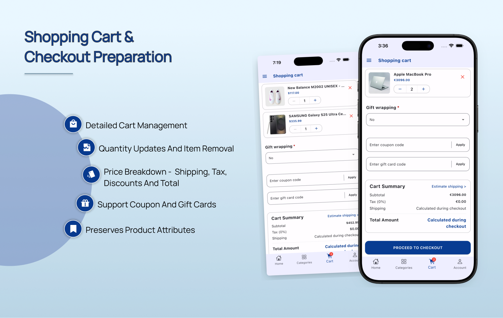 Shopping Cart and Checkout Preparation