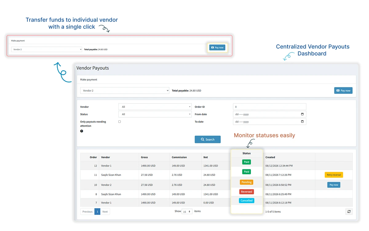 Stripe Connect Vendor Payouts